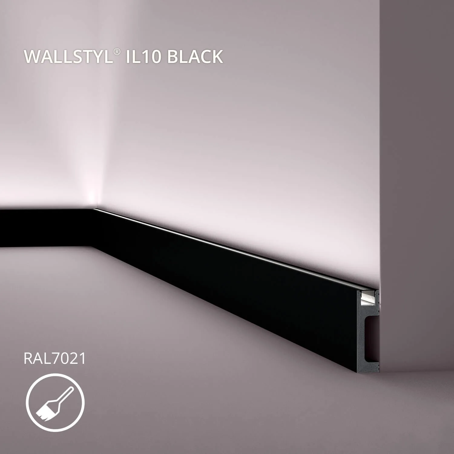 Plintǎ polimer dur IL10 Black WALLSTYL cu iluminare LED